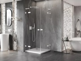 Mexen Lunar, L Duo výklopný sprchový kút 110 x 110 cm, 8mm číre sklo, biely profil, 834L-110L-110P-20-00