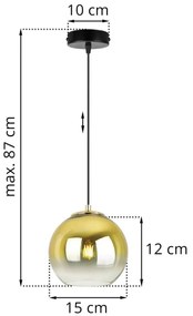Závesné svietidlo Bergen Gold, 1x zlaté/transparentné sklenené tienidlo (fi 15cm)