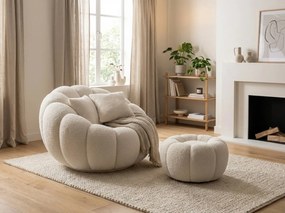 Dizajnové kreslo BLOOM s taburetom, krémové