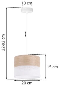 Závesné svietidlo Wood, 1x béžová dubová dýha/biele PVC tienidlo, (fi 20cm)