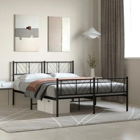 Kovový rám postele s čelom a podnožkou čierny 120x190 cm 372194