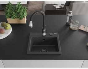 Mexen Milo, 1-komorový granitový drez 435x410x171 mm a drezová batéria Savita, čierna škvrtnitá, 6505-76-672601-70-B