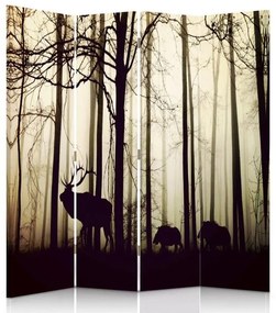 Ozdobný paraván Jelen v lese Fog Brown - 145x170 cm, štvordielny, klasický paraván