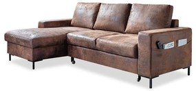 Hnedá rozkladacia rohová pohovka z imitácie kože Miuform Lofty Lilly Vintage, ľavý roh