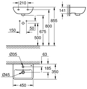 GROHE 39953000 - Umývadlo START EDGE 450 × 350 mm keramika/biela