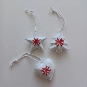 DECOLED Sada kovových vianočných závesných ozdôb s patinou, výrazná červená farba, stromček, srdce, hviezda