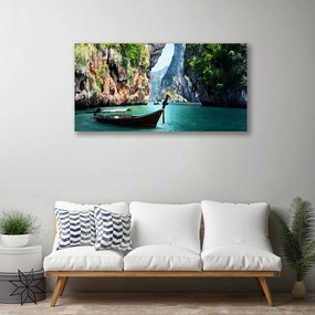 Obraz na plátne Loď jazero skaly krajina 120x60 cm