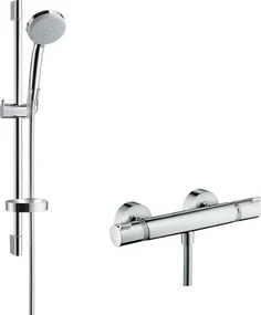 Hansgrohe Croma 100, Vario sprchová súprava na stenu s termostatom Ecostat Comfort a sprchovou tyčou 65 cm, chrómová, HAN-27034000