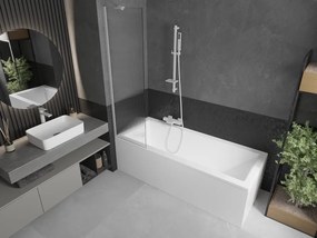 Mexen Next, vaňová zástena 1-krídlová 50 x 150 cm, fixné krídlo, 6 mm sklo s pruhmi, biely profil, 895-050-000-00-09-20