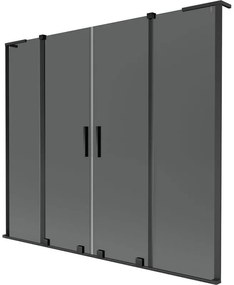 Mexen Velar L Duo, 2-krídlová posuvná vaňová zástena 180 x 150 cm, 8mm šedé sklo, čierna matná, 896-180-003-42-70