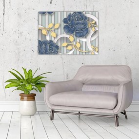 Sklenený obraz - Ruže a kruhy (70x50 cm)