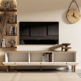 Moderný TV stolík s úložným priestorom - TV skrinka biela/dub s MDF membránovými dvierkami 180 cm