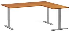 Výškovo nastaviteľný stôl, 180x160 cm, 3 motory, L/P, sivá podnož, čerešňa