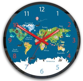 Detské nástenné hodiny Mirro Mapa sveta 30 cm viacfarebné