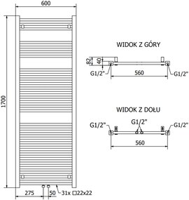 Mexen Pluton vykurovacie teleso 1700 x 600 mm, 980 W, biela, W106-1700-600-00-20