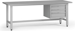 Výškovo nastaviteľný dielenský stôl G5, 2100 x 750 x 800-1000 mm, 1x kontajner, 3 zásuvky, sivá