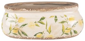 Béžový keramický oválny obal na kvetináč s citrónmi Lemonio L - 29*13*11 cm