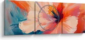 Obraz - Maľovaný kvet (s hodinami) (90x30 cm)