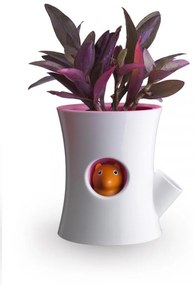 Samozavlažovací kvetináč Qualy Log &amp; Squirrel, biely-ružový