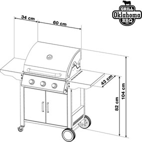 Plynový gril OKLAHOMA BBQ, 3 horáky, s redukčným ventilom, strieborná Penta CZ