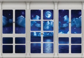 Fototapeta - Obloha v nočnom okne (152,5x104 cm)