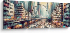 Obraz - Život veľkomesta (s hodinami) (90x30 cm)