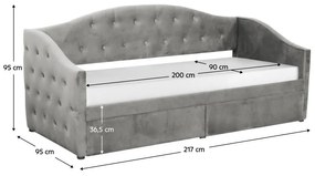 Jednolôžková posteľ (váľanda) 90 cm Zonas (sivá) (s roštom) (s úl. priestorom). Vlastná spoľahlivá doprava až k Vám domov. 1116569