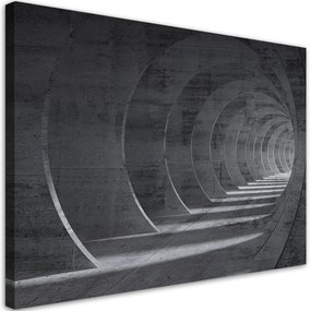 Obraz na plátně, Šedý 3D tunel - 100x70 cm