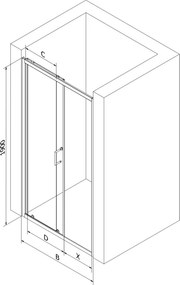 Mexen Apia, posuvné dvere do otvoru 145 x 190 cm, 6mm číre sklo-pásiky, chrómový profil, 845-145-000-01-20