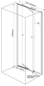 Aqualine Aqualine, AMICO sprchové dvere výklopné 740-820x1850mm, číre sklo, G70