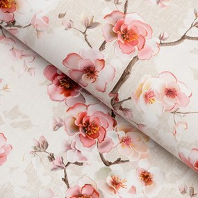 PVC obrus Ružové kvety sakury na režnom PV-205 - metráž š. 140 cm