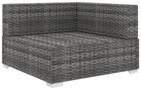 vidaXL Rohová sedačka 1 ks s podložkami, polyratan, sivá