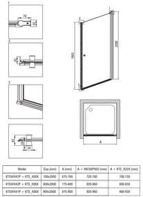 Deante Kerria Plus, 1-krídlové sprchové dvere 80x200 cm, 6mm číre sklo, čierny profil, DEA-KTSWN42P