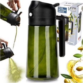 VILDE Sklenený rozprašovač a dávkovač na olej 2v1 450ml - zelené sklo