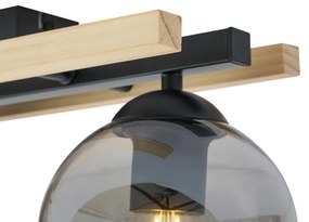 Moderné stropné svietidlo čierne s drevom a dymovým sklom 3-Lights - Aleks