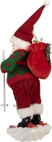 Červená vianočná figúrka Santa Claus na lyžiach - 15*13*28 cm