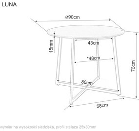 Okrúhly jedálenský stôl s doskou v dekore dub LUNA 90x90