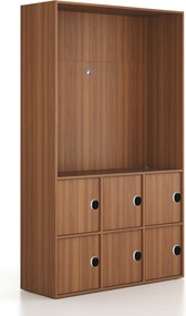 Kancelárska skriňa FRAME, 6x dvere, priestor pre TV, 1299 x 450 x 2162 mm, kódový zámok, orech