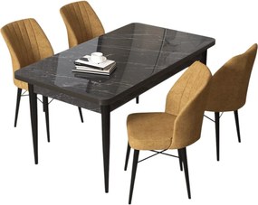 Jedálenský set Arpo (mramor čierny + cappuccino) (pre 4 osoby). Akcia -18%. Vlastná spoľahlivá doprava až k Vám domov. 1144487