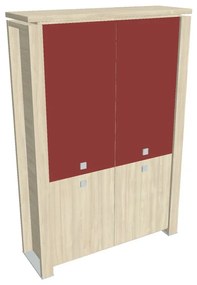Vysoká skriňa Verno+ 140 x 46 x 210 cm, kombinované dvere, agát / červená