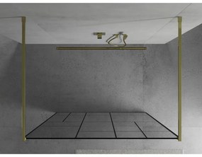 Mexen Kioto, priechodná sprchová zástena 140 x 200 cm, 8mm sklo číre/čierny vzor, 2x zlatá stabilizačná rozpera, 800-140-002-50-78