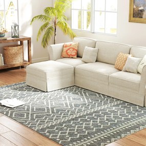 HOMCOM Umývateľný protišmykový koberec s plochým tkaním a boho dizajnom pre terasu, balkón, obývačku a kuchyňu, 170 x 120 cm, Šedý | Aosom
