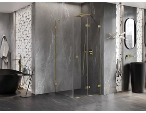 Mexen Lunar-F, 1-krídlový sprchový kút so skladacími dverami, pravý, 90 x 90 cm, 8mm číre sklo, zlatý lesklý profil, 836-090-090-50-00-P
