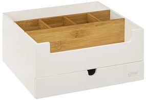 Kozmetický organizér Natureo, biela/s drevenými prvkami