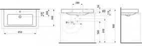 LAUFEN Pro S Umývadlo, 850 mm x 460 mm, 3 otvory na batériu, biela H8169650001081