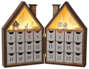 LED Drevený adventný kalendár Vianočný dom, 8x LED, 19 cm, 2x AAA