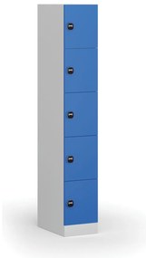 Šatníková skrinka S1 s úložnými boxmi, 5 boxov, 1850 x 300 x 500 mm, zámok s čítačkou RFID kariet, modré dvere