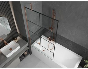 Mexen Next, 1-krídlová vaňová zástena 100 x 150 cm, 6mm číre sklo - čierny vzor, medená matná, 895-100-000-00-70-77