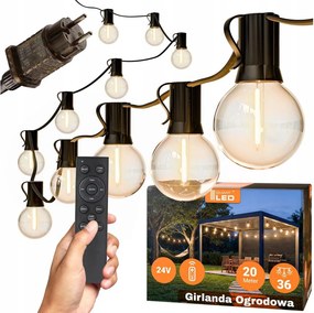 LED stmievateľná vonkajšia dekoratívna svetelná reťaz 36xE12/1W/24/230V 22,35 m IP65 čierna + diaľkový ovládač