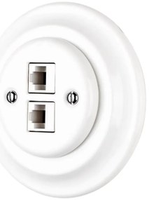 Bohemia-Design - Porcelánová retro ethernetová zásuvka s rámčekom 2x CAT.5E biela